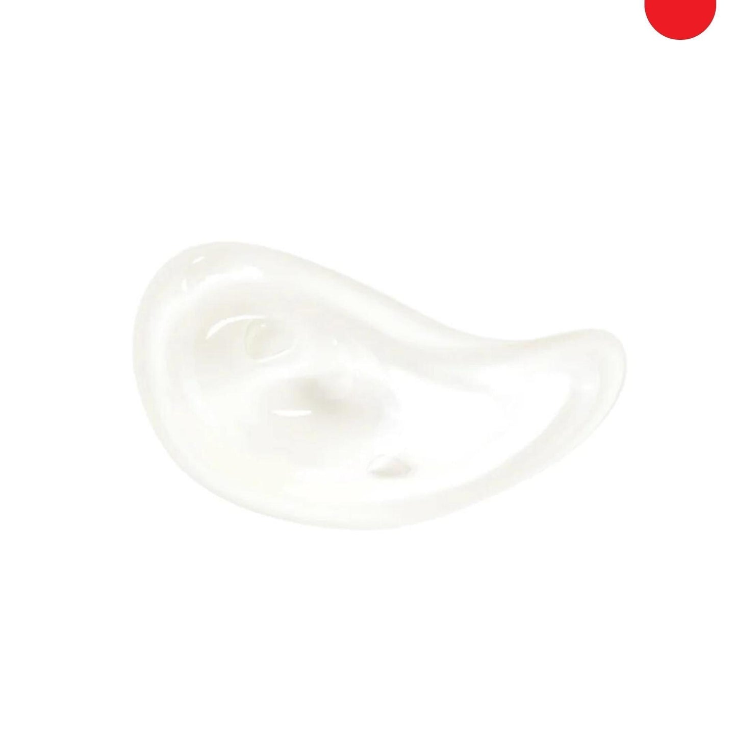 A dollop of smooth, white cream infused with brightening azelaic acid is arranged in a slightly curved shape against a white background. A red dot is located in the top right corner of the image. The product shown is Modest Beauty's 5% Azelaic Acid Blemish Corrector.